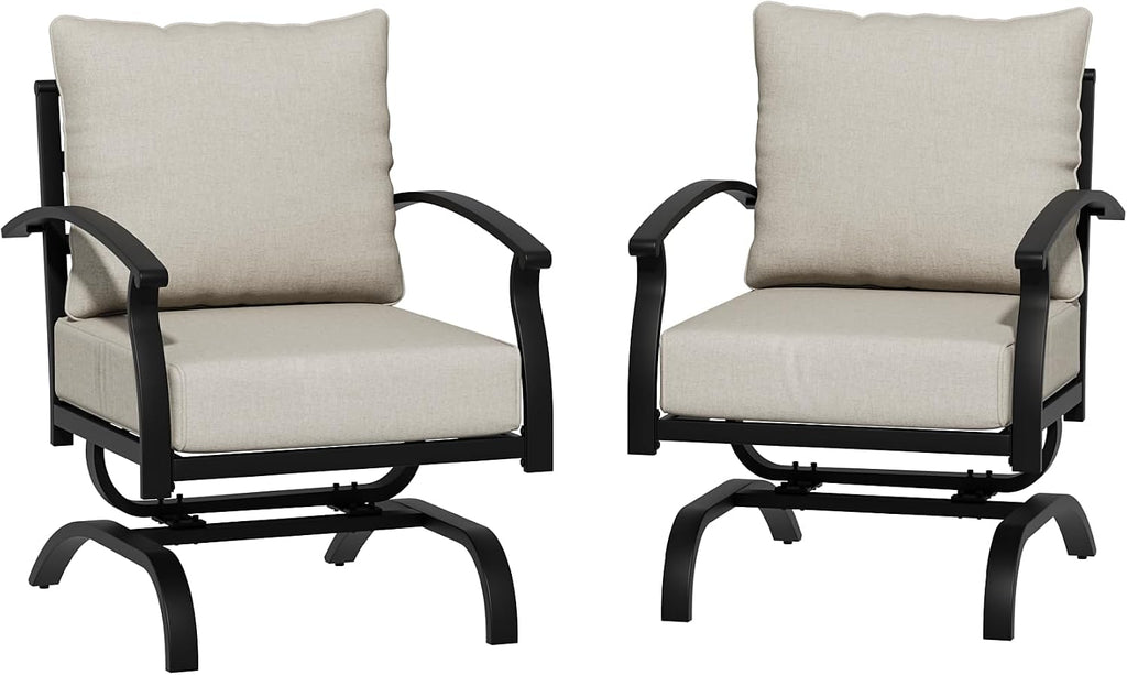2 Pieces Patio Furniture Set, Outdoor Metal Rocking Chair, Patio Bistro Set Rocker Chair with Thickened Cushions for