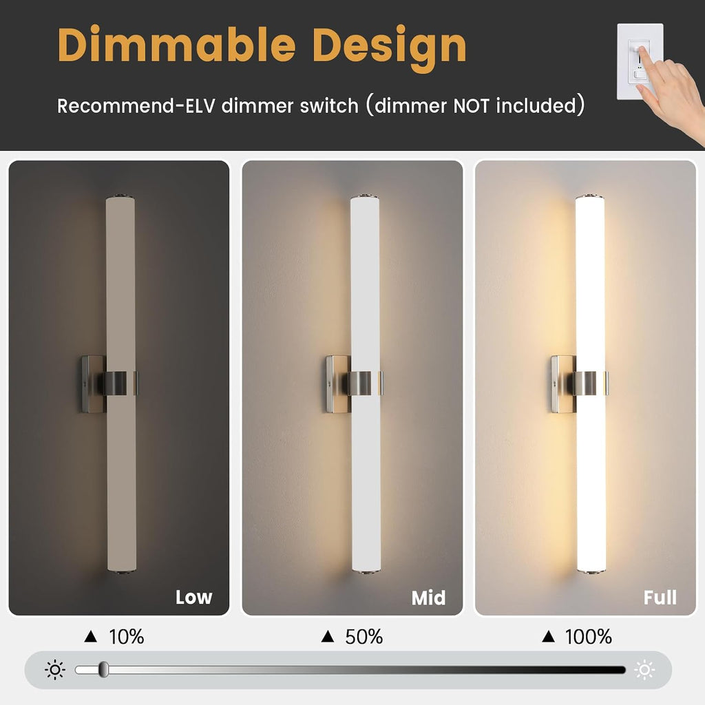 Bathroom Vanity Light Fixtures 31IN Brushed Nickel Bathroom Lights Over Mirror, 28W 3000K Dimmable LED Vanity Light