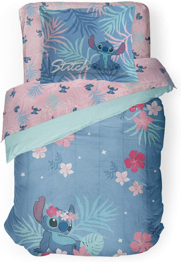 Lilo & Stitch Paradise Dream Comforter & Sham Set - Super Soft Kids Reversible Bedding - Fade Resistant
