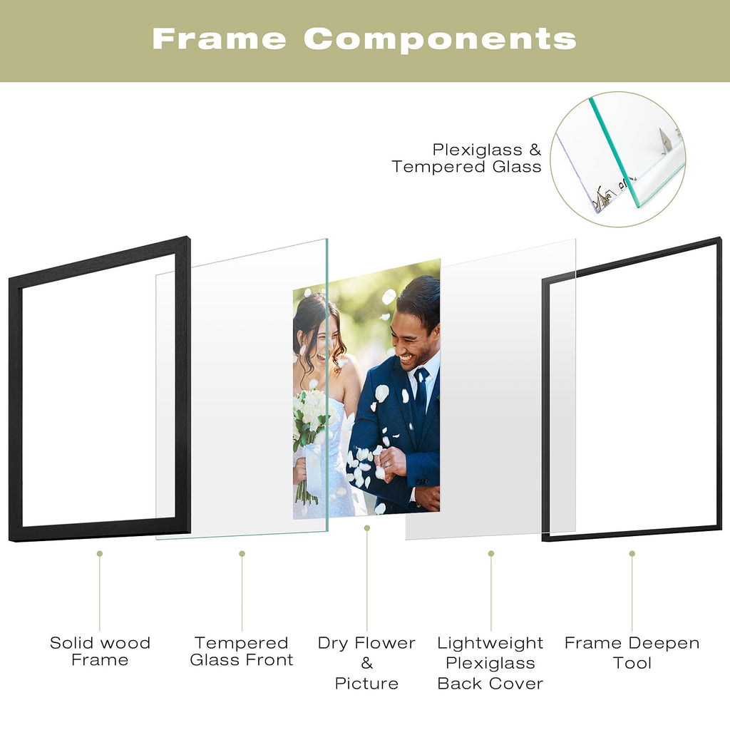 16x20 Floating Picture Frame Black - Solid Wood for Pressed Flower -1 Pack