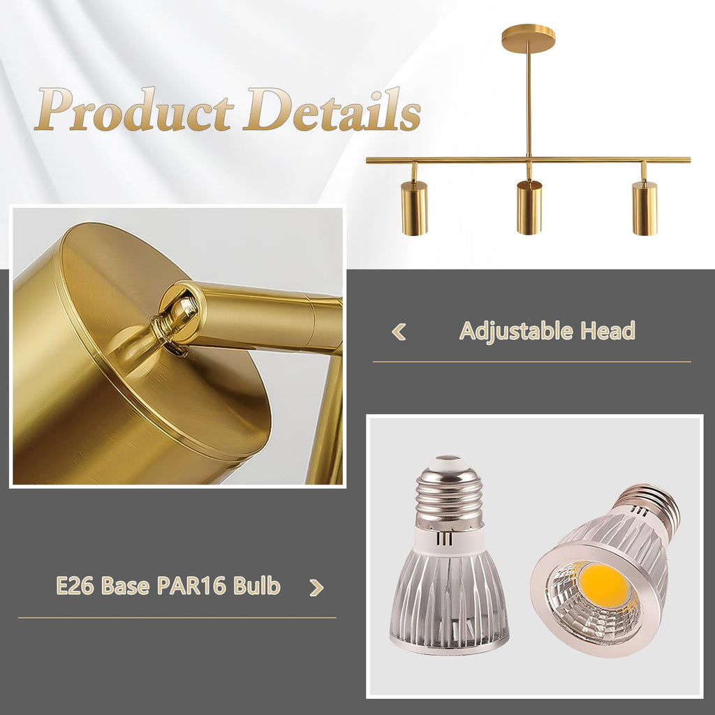 Lighting Linear Pendant Light Ceiling Track Spotlight Gold 3-Light with Rods Adjustable Hanging Lighting Fixture