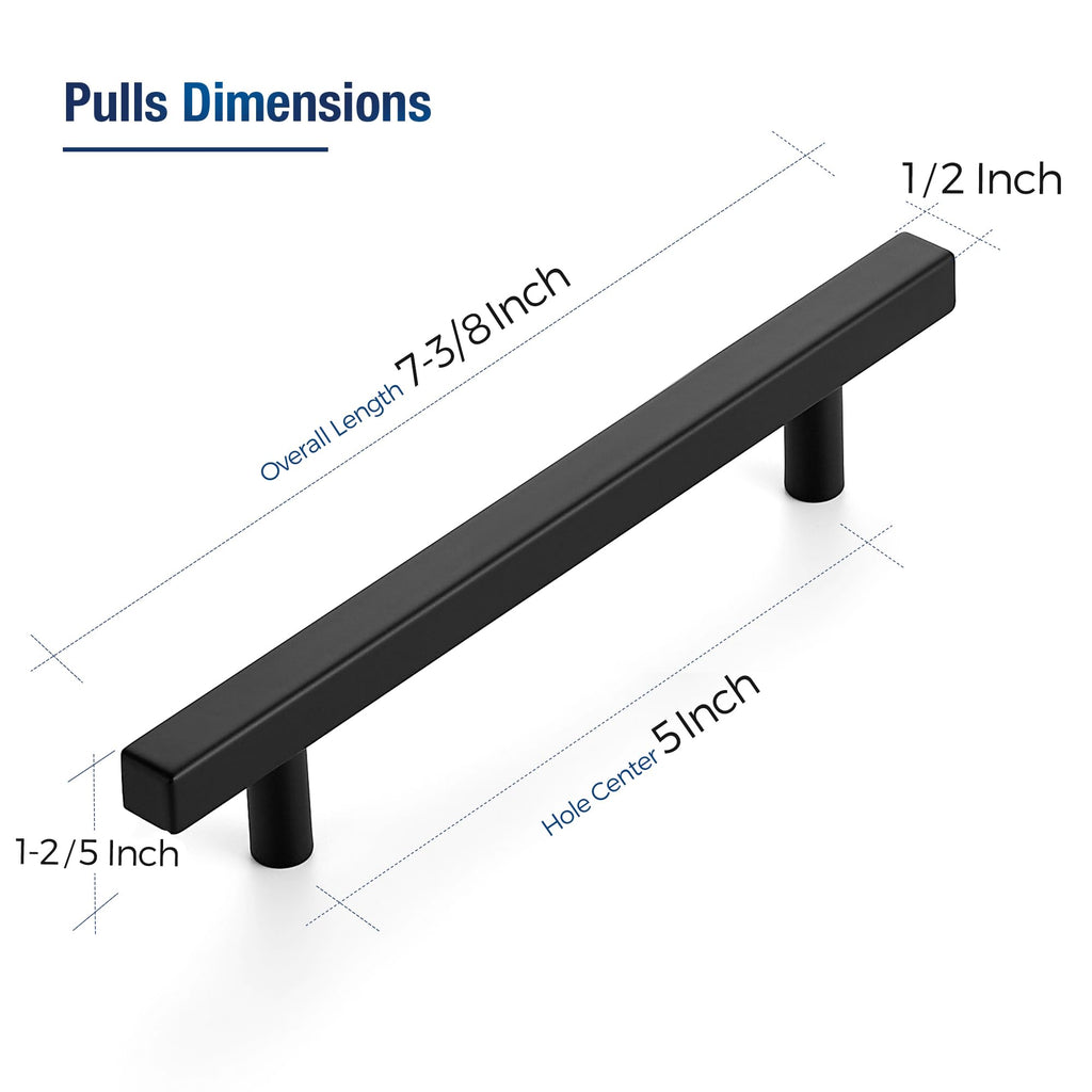 Matte Black Pulls Cabinet Square Handles 5 Inch 30 Pack