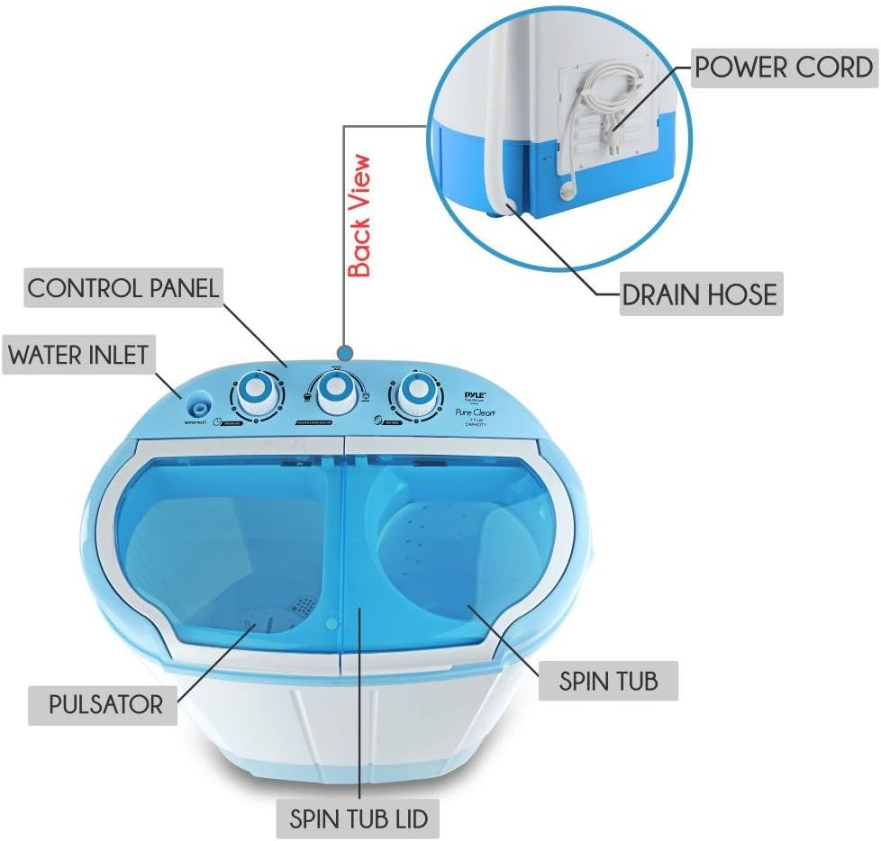 Upgraded Version Portable Washer & Spin Dryer, Mini Washing Machine, Twin Tubs, Spin Cycle w/Hose, 11lbs. Capacity, 110V