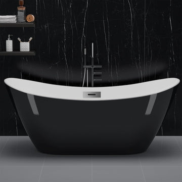 59" Deep Soaking Bathtub, Non-Slip Acrylic Tub with Chrome Drain, CUPC Certified, Ergonomic Modern Bath for Bathrooms