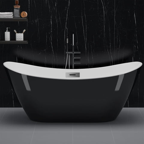 59" Deep Soaking Bathtub, Non-Slip Acrylic Tub with Chrome Drain, CUPC Certified, Ergonomic Modern Bath for Bathrooms