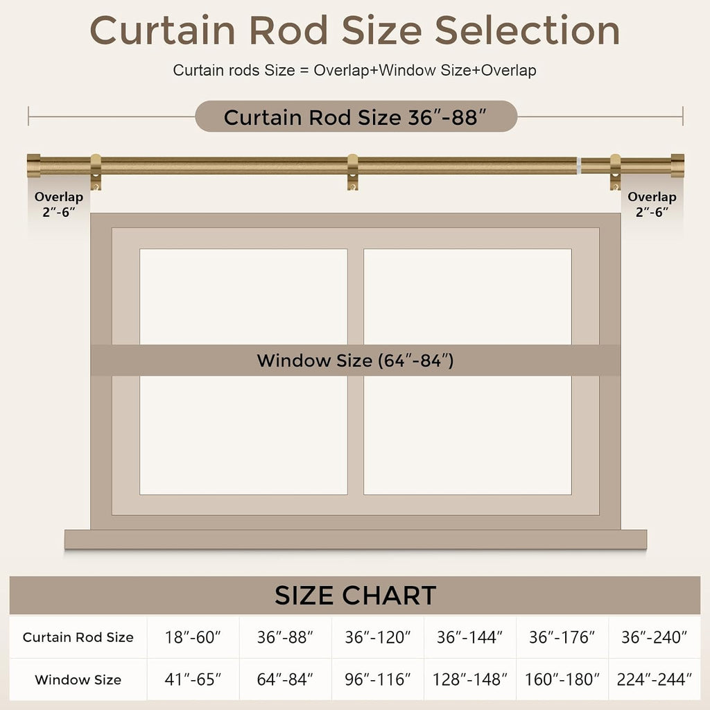Warm Gold Curtain Rod, Heavy Duty Brass Curtain Rods for Window, 1" Diameter Adjustable Window
