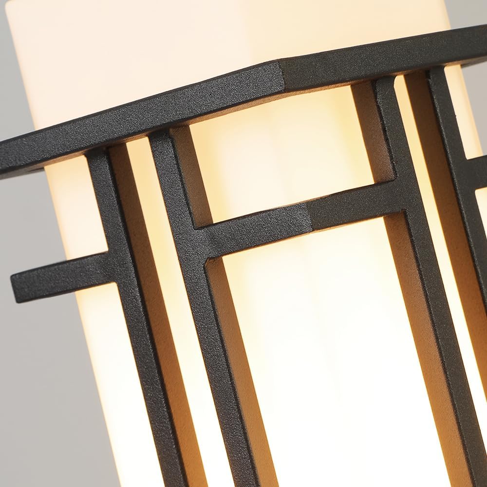 Outdoor Post Lights Waterproof Metal Frame with Milk White Frosted Glass Pier Mount Outdoor Lighting Fixtures(with 3-Inch Pier Mount Base) Pillar Light Post Lantern for Garden Backyard and Porch