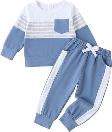 Toddler Boy Clothes Baby Patchwork Sweatshirt Pants 2Pc Set