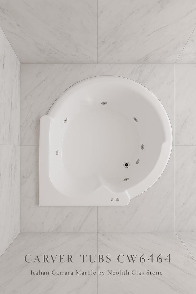 Tubs - CW6464 - Modern Acrylic Fiberglass Soaking Corner Bathtub - Drop in White Curved Rounded Acrylic Corner Bath