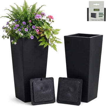 27" Tall Planters for Outdoor Indoor, Set of 2 with Drainage | Black Planter,Large Flower Pots, Drainage & Inner