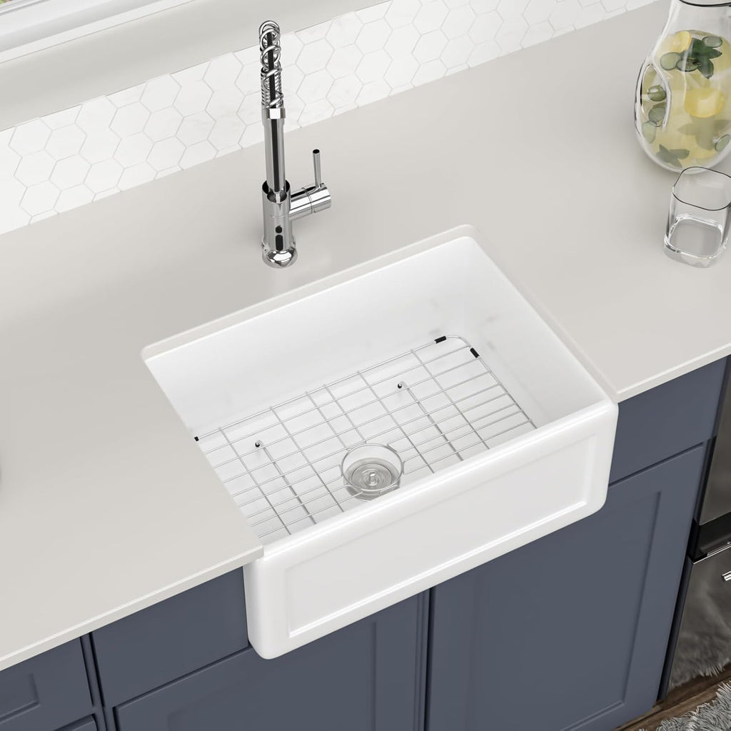 24 Inch White Farmhouse Kitchen Sink Apron Front Farm Sink Undermount Fireclay 24 x 18 x 10 Inch Single Bowl Ceramic