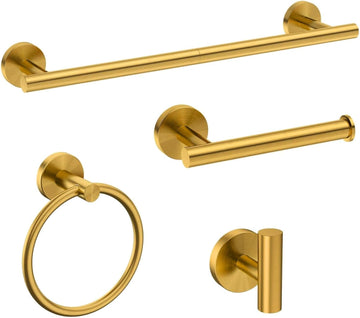4PCS Brass Gold Bathroom Accessories Set, 18-Inch Towel Bar Set | Durable SUS304 Stainless Steel Bathroom Hardware