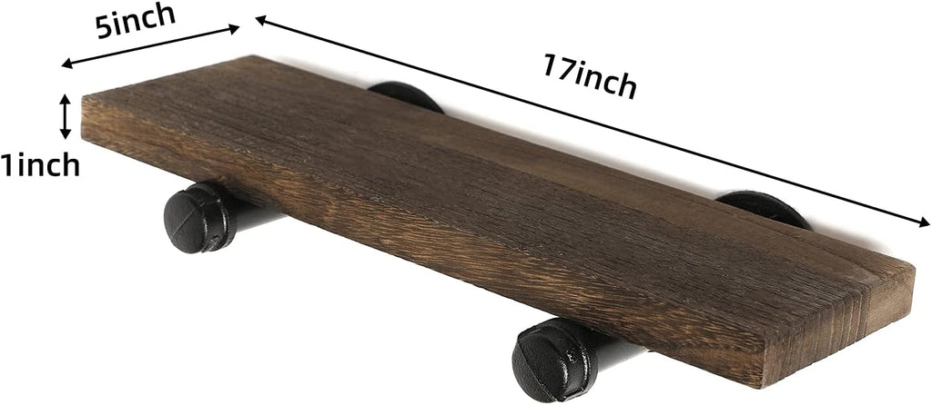 Wall Mounted Floating Shelves, Floating Shelves with Industrial Pipe Brackets Set of 2 Rustic Wood Storage Shelf