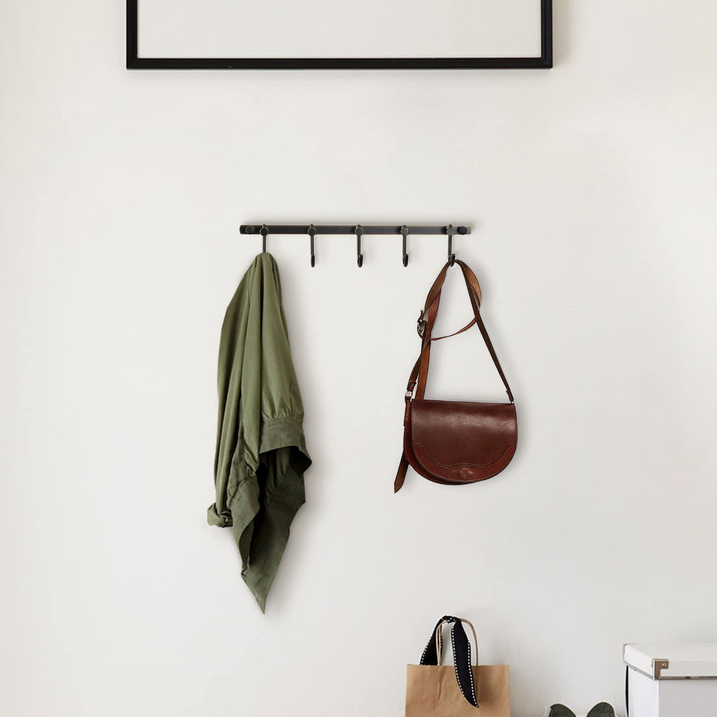 Bronze Towel Hooks, Bathroom Rail Hook Rack Wall Mounted, Antique Oil Rubbed Brass Cloth Coat Rack with 5 Hooks