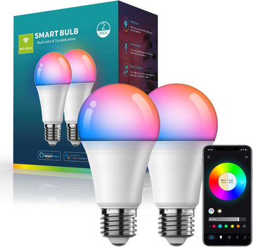 Smart WiFi Bluetooth LED Light Bulbs A19 RGBWW Dimmable Color Changing 800LM 16 Million Colors Music Sync Compatible