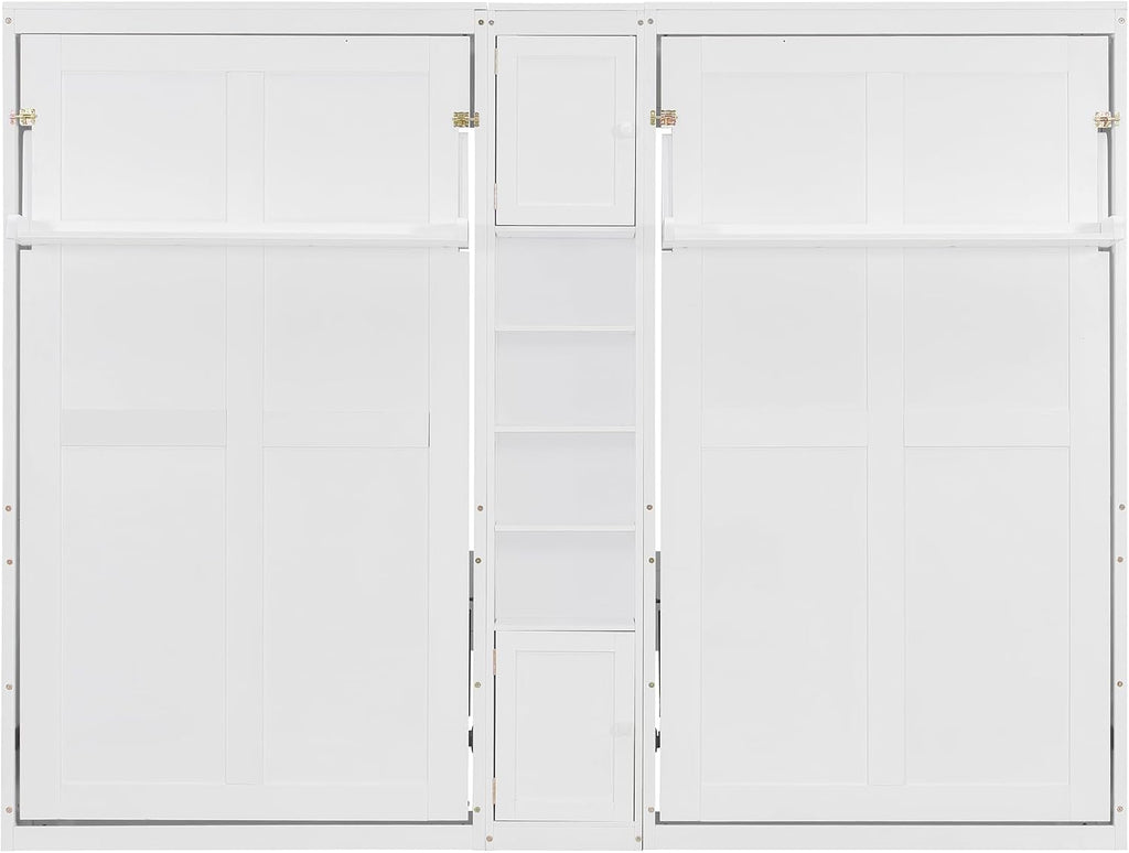 110W Dual Twin Wall Murphy Beds with Cabinets and Shelves,Sleeping Arrangement for Multipurpose Area, Bedroom, Guest