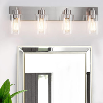4-Light Bathroom Vanity Light Fixtures, Modern Bathroom Light Fixture with Clear Glass Brushed Nickel Finish Vanity
