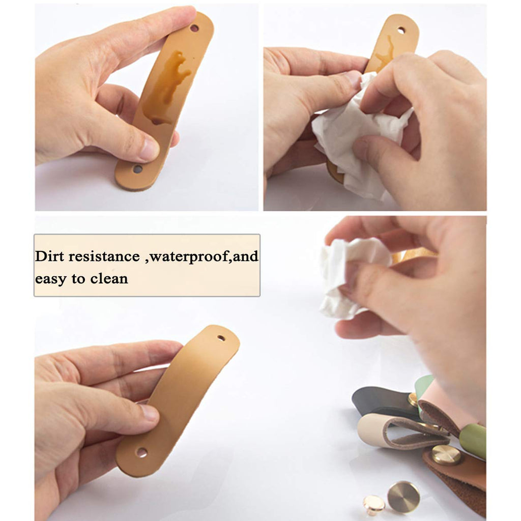 6 Pieces Leather Pulls for Drawer, Handmade Leather Drawer Pulls Cabinet Dresser Door Handle Knobs with Screw, Light