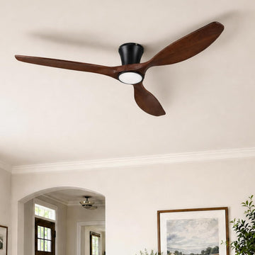 52" Wood Ceiling Fan with Lights, Flush Mount Low Profile Ceiling Fan with Remote Control, Dimmable LED