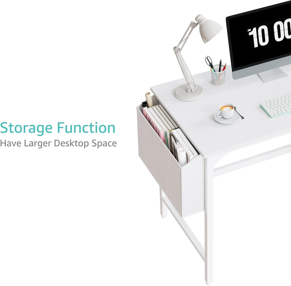 White Small Desk with Drawers - 40 Inch Computer Desk for Small Space Home Office