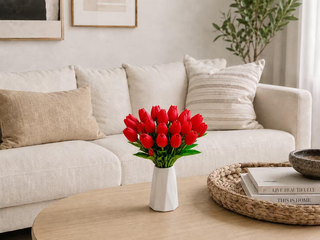 20 Stems Red Artificial Tulip Flowers Centerpieces