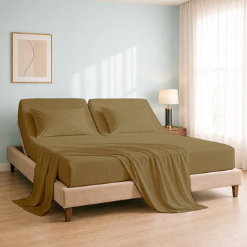 4 Piece Top Split King Sheets Sets for Adjustable beds 34" Top, Taupe Solid