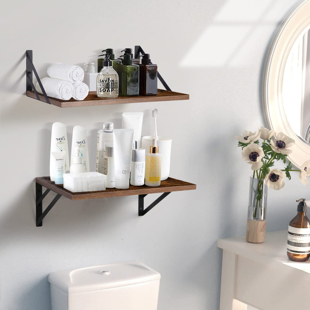 2 Pc Deep Floating Wall Shelves, Heavy Duty, 16x12, Brown