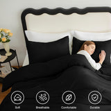 Queen Comforter Set Black, 3 Pieces Solid Comforters Queen Breathable Quilted Bedding Sets
