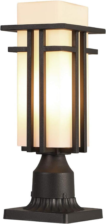 Outdoor Post Lights Waterproof Metal Frame with Milk White Frosted Glass Pier Mount Outdoor Lighting Fixtures(with 3-Inch Pier Mount Base) Pillar Light Post Lantern for Garden Backyard and Porch