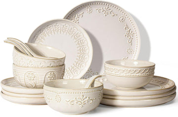 Plates And Bowls Sets, 16 Pieces Dinnerware Sets, Dish Set For 4, Ceramic Kitchen Bowl And Plate Set