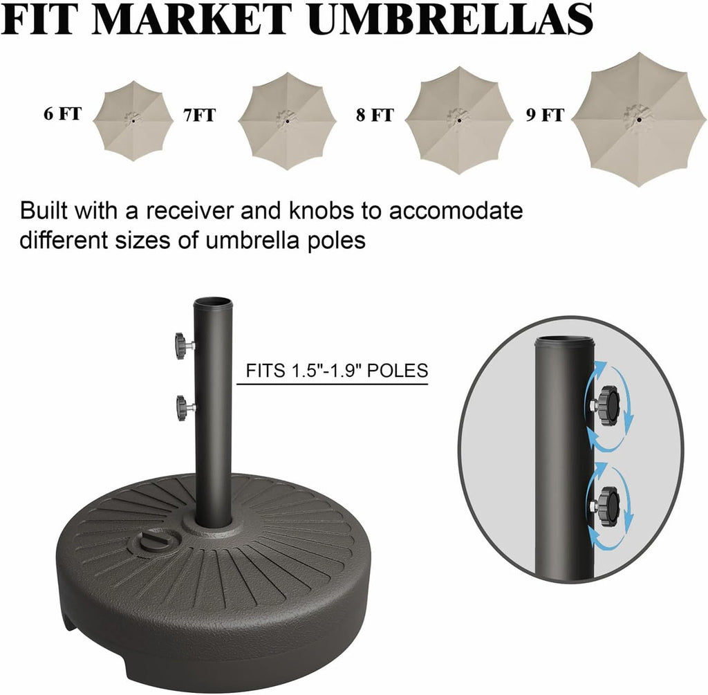 22L Water Filled Patio Umbrella Base Heavy Duty HDPE Outdoor Umbrella Stand with Dual Locking Knobs