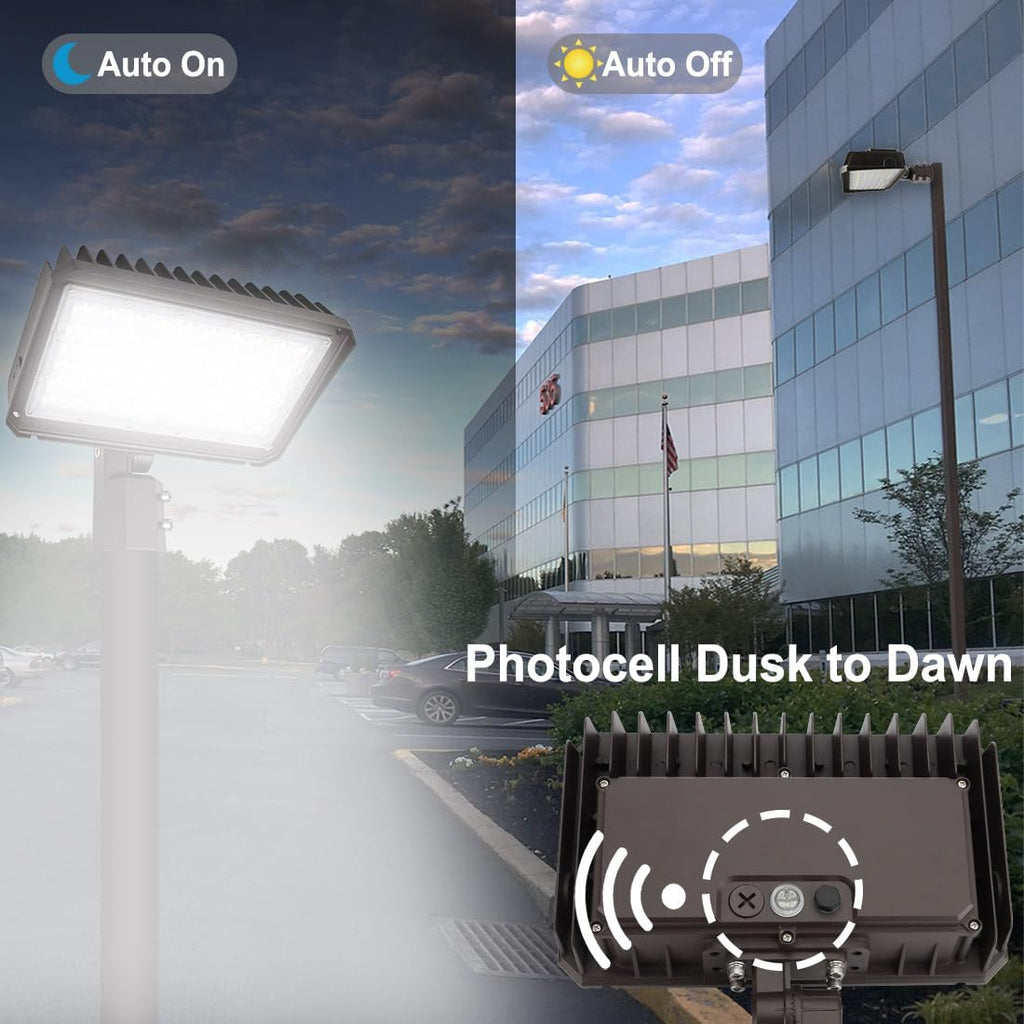 200W LED Flood Light, Dusk-to-Dawn Photocell, Slip Fitter Mount | 200W-150W-100W Adjustable, Super Bright 26000LM