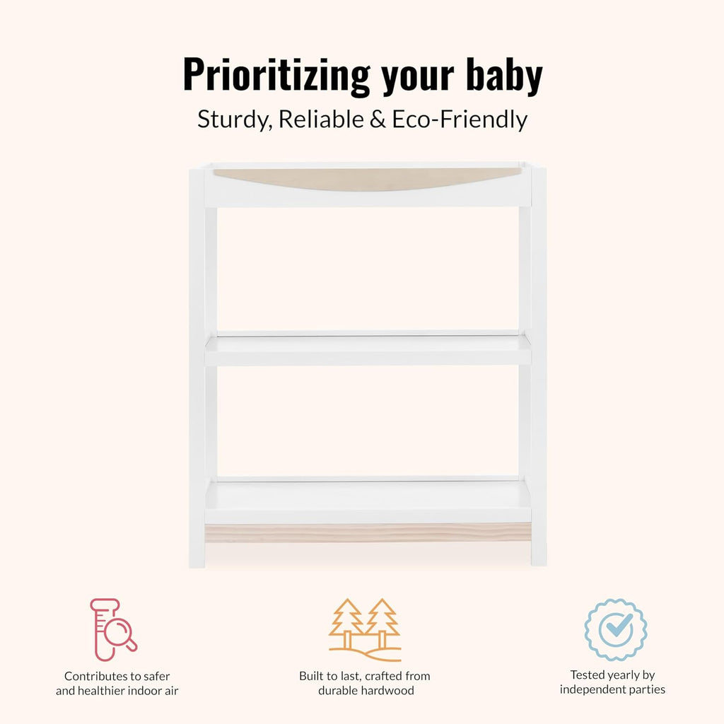 Baby Changing Table - Compact Modern Changing Station with 2 Open Shelves, New Zealand Pinewood
