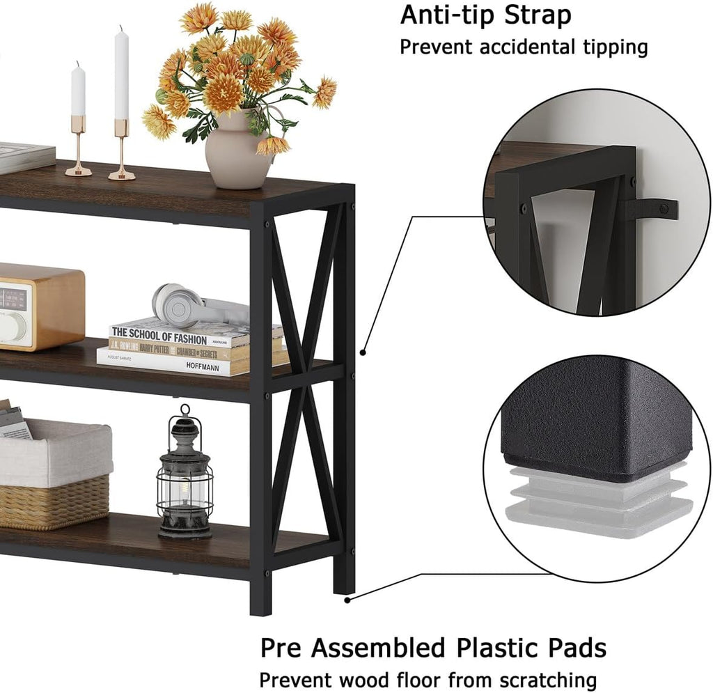 Console Table , Modern Entry Table with 3 Tier Shelves, Couch Tables Behind Sofa (55 Inch, Dark Walnut)