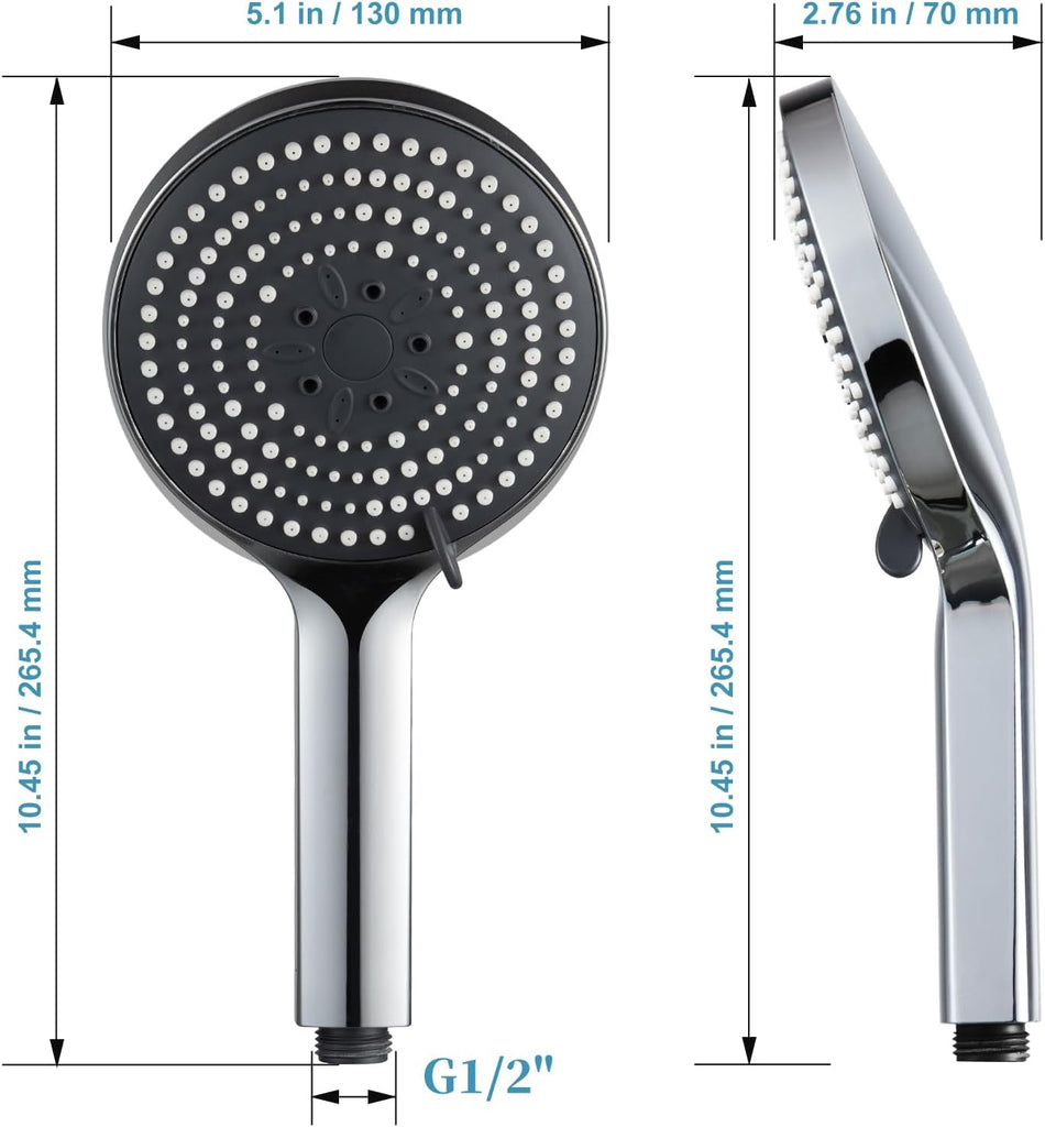 Handheld Shower Head, 6-Mode High Pressure Handheld Sprayer High Flow Large Powerful Boosting Handheld Showerhead for Low Water Pressure, Chrome Finish