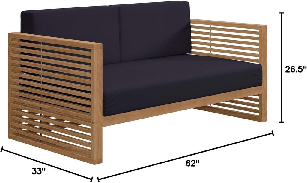Carlsbad Modern Teak Wood/Fabric Patio Loveseat in Navy/Natural