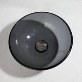 12 Inch Round Bathroom Sink Bowl with Drain Combo,Clear Black Glass Vessel Sink Basin Above Counter Tempered Glass Sink