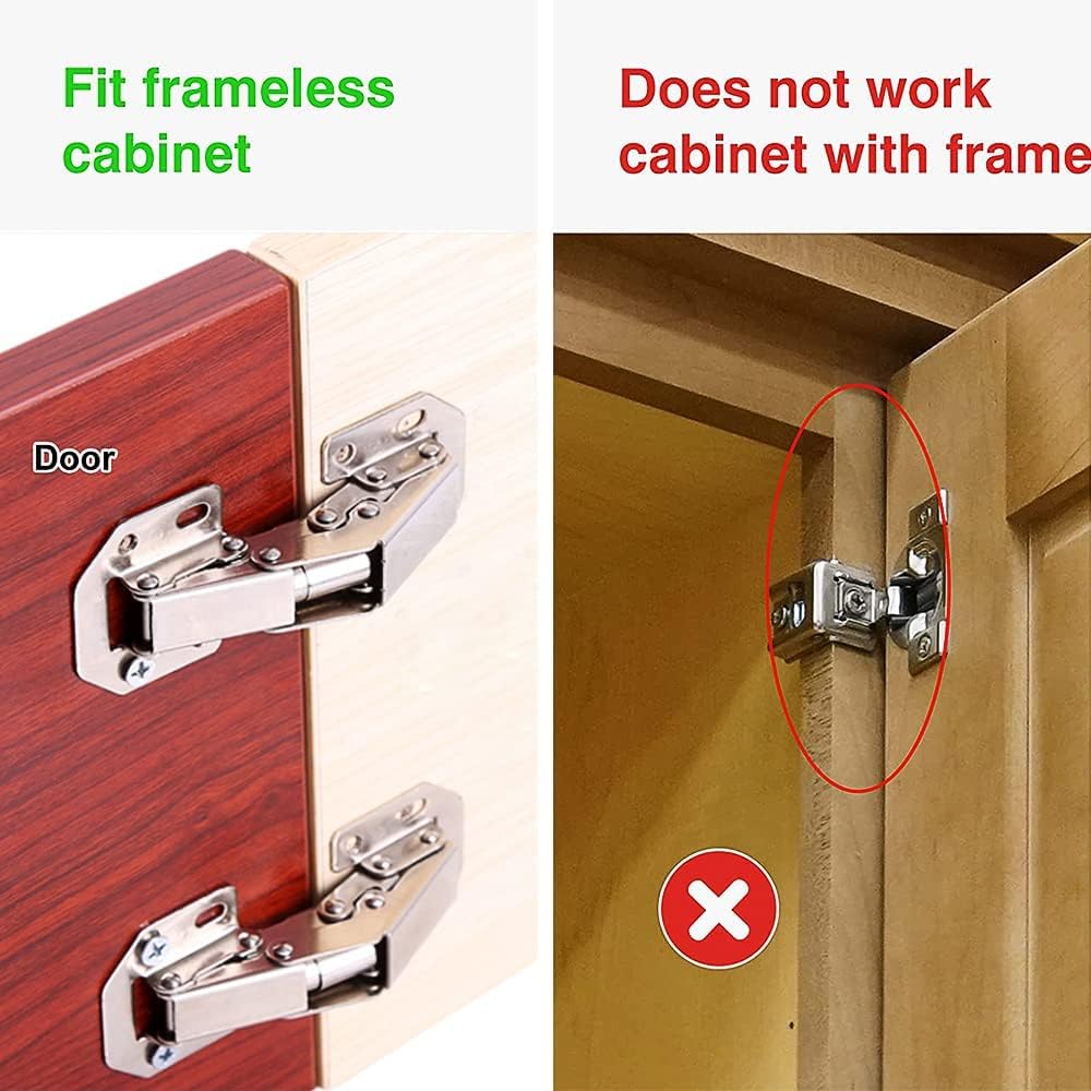4-Pack Hidden Hinges Doors Frameless, Concealed Cabinet Hinges, 90 Degree Surface Mount Hinges