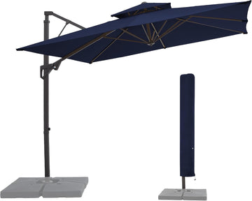 9x9 ft 2-Tier Cantilever Patio Umbrella, Large Square Outdoor Offset Umbrella with Double Top Vent and 360-degree - Navy