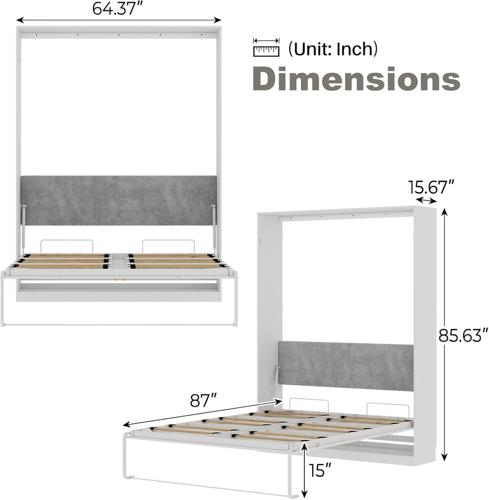 Farmhouse Murphy Bed Queen, 85" Wall Bed Folds to Save Space, Concealed Bed Frame with Hydraulic Rod and Wall Mounted
