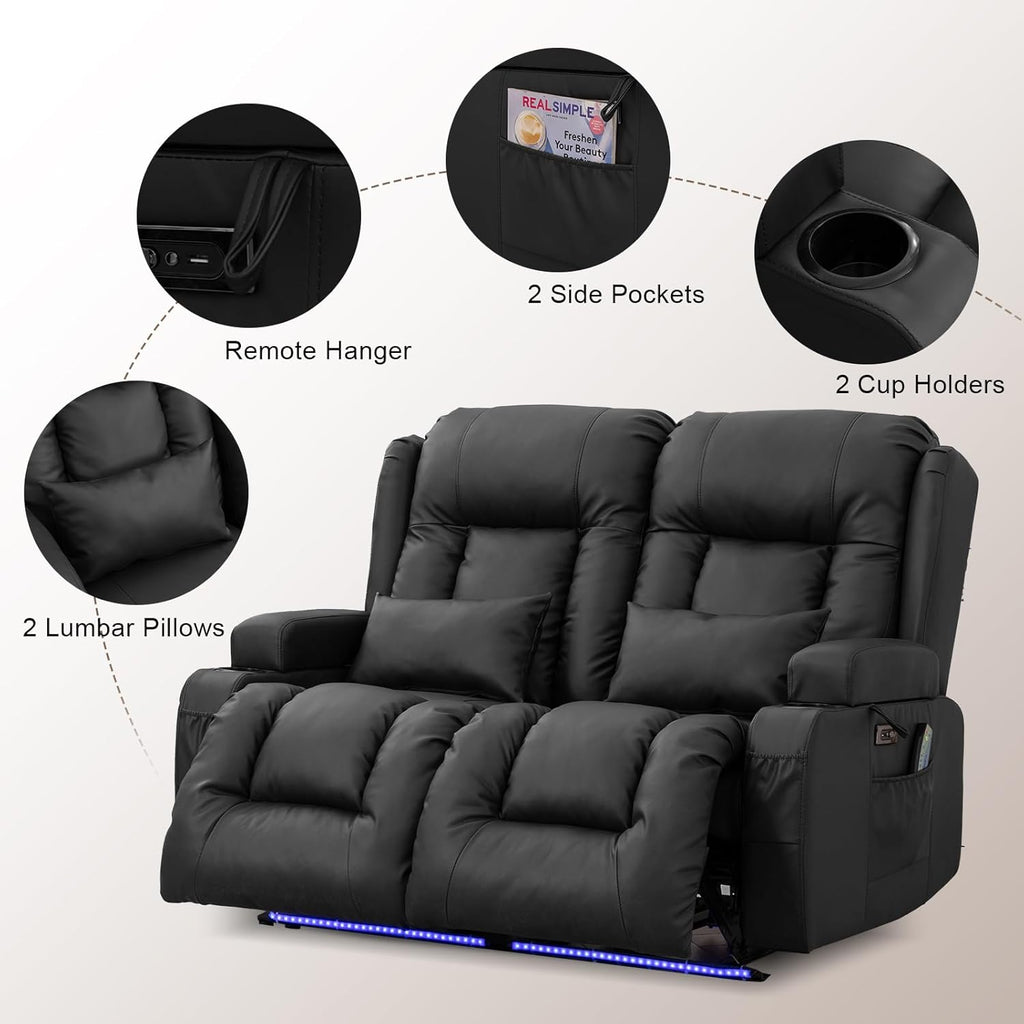 Power Loveseat Recliner Sofa - Home Theater Seating with Massage & Heat Faux Leather RV Recliner Loveseat Sofa