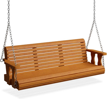 2026 Upgraded 5 FT Wooden Porch Swing, 880 LBS Heavy Duty, Brown | 2026 Upgraded Design; Heavy-Duty Wooden Swing;
