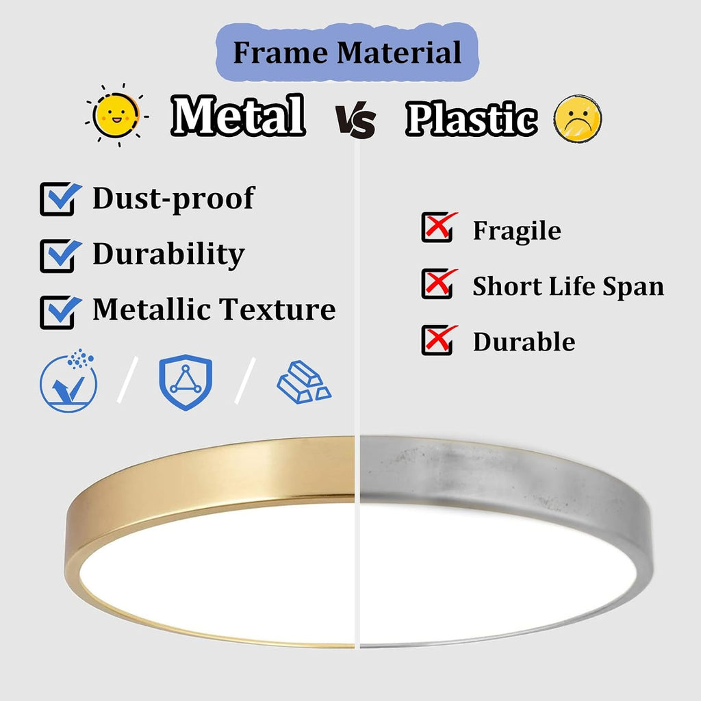 2 Pack 12 Inch Brushed Gold Metal Flush Mount LED Ceiling Light,3000K-5000K 20W Thin Round Ceiling Lamp,Modern Low