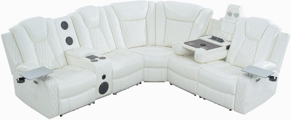 Chicago Home Theater Seating Reclining Sectional with Power Recline, Bluetooth Speakers, LED Lighting