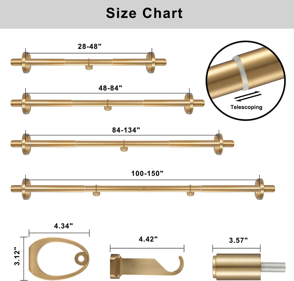 Modern Curtain Rods, 1Inch Diameter Decorative Single Window Rod Telescoping Drapery Rods Warm