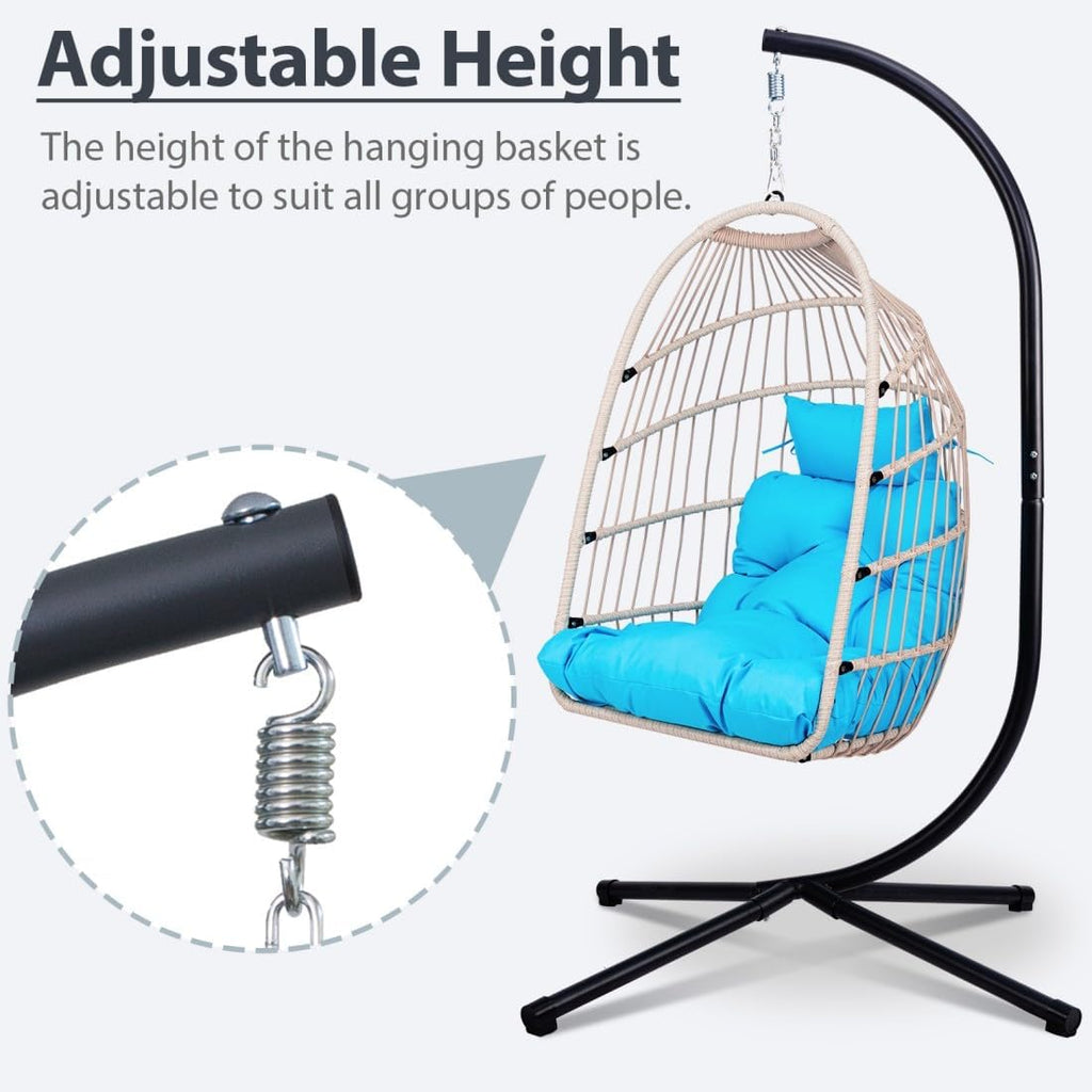 Hanging Egg Chair with Stand,Heavy Duty Indoor Outdoor Swing Chair with Cushion and Pillow, Wicker Hammock Egg Chairs