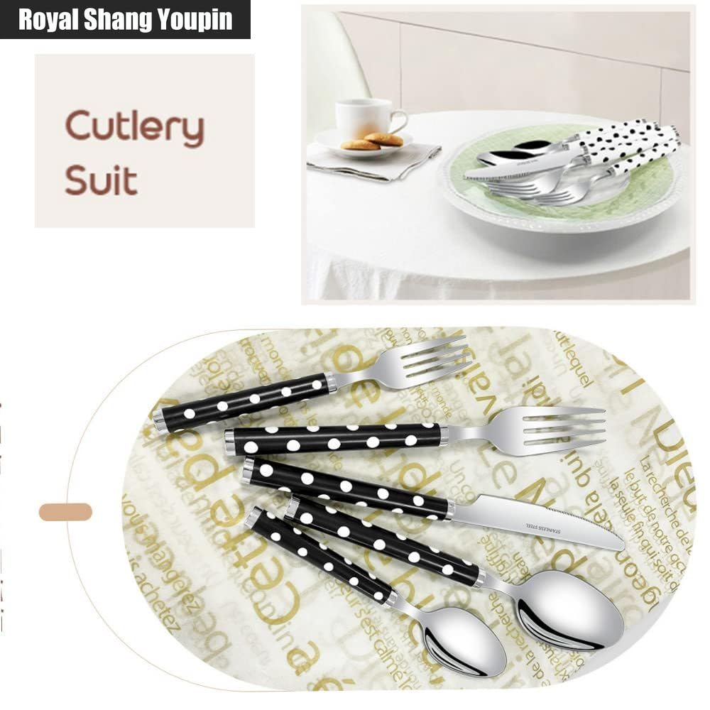 ABS Thickened Spotted Handle Kitchen Stainless Steel Silverware Tableware Flatware Cutlery Set Steak Knife Fork Spoon