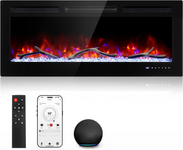 36 Inch Electric Fireplace, Recessed Fireplace Insert and Wall Mount Fireplace Heater with Remote & Touch