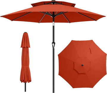 9ft 2 Tiers Patio Umbrella - Outdoor Umbrella Waterproof UV Protection
