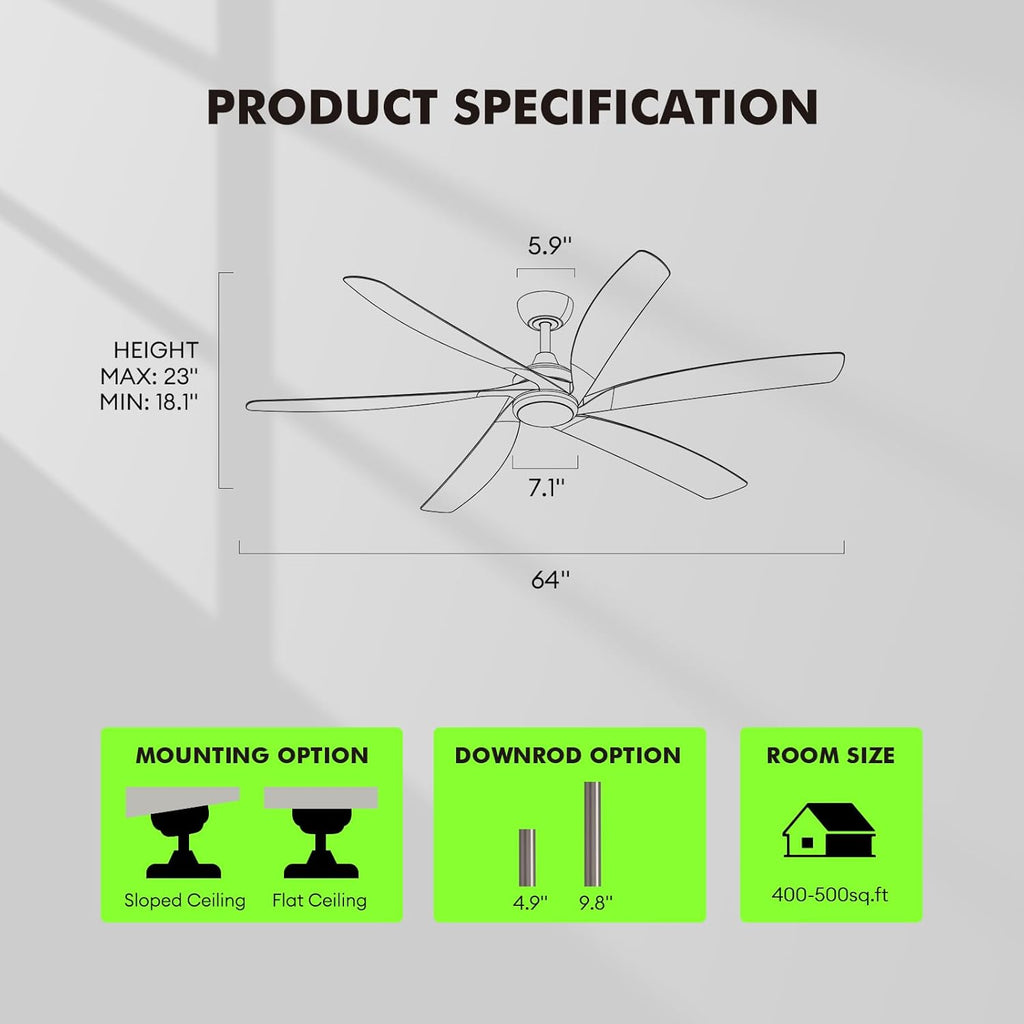 64 Inch Ceiling Fans with Lights,Indoor and Outdoor Modern Ceiling Fans with Lights and Remote